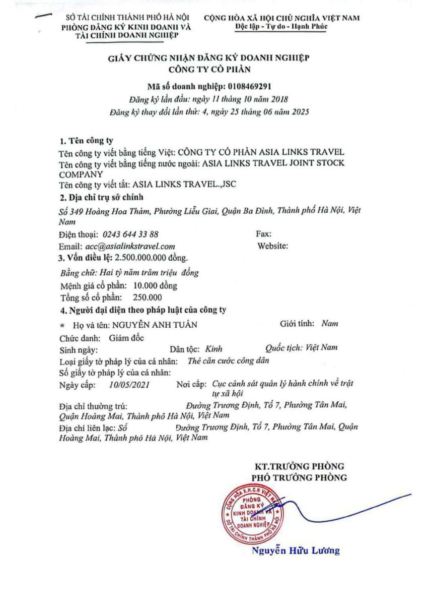 Business Licence of Asia Links Travel